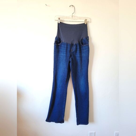 Old Navy Maternity Jeans Boot Cut Dark Wash Full Panel Flared Comfy High Waist 8 - Picture 1 of 7